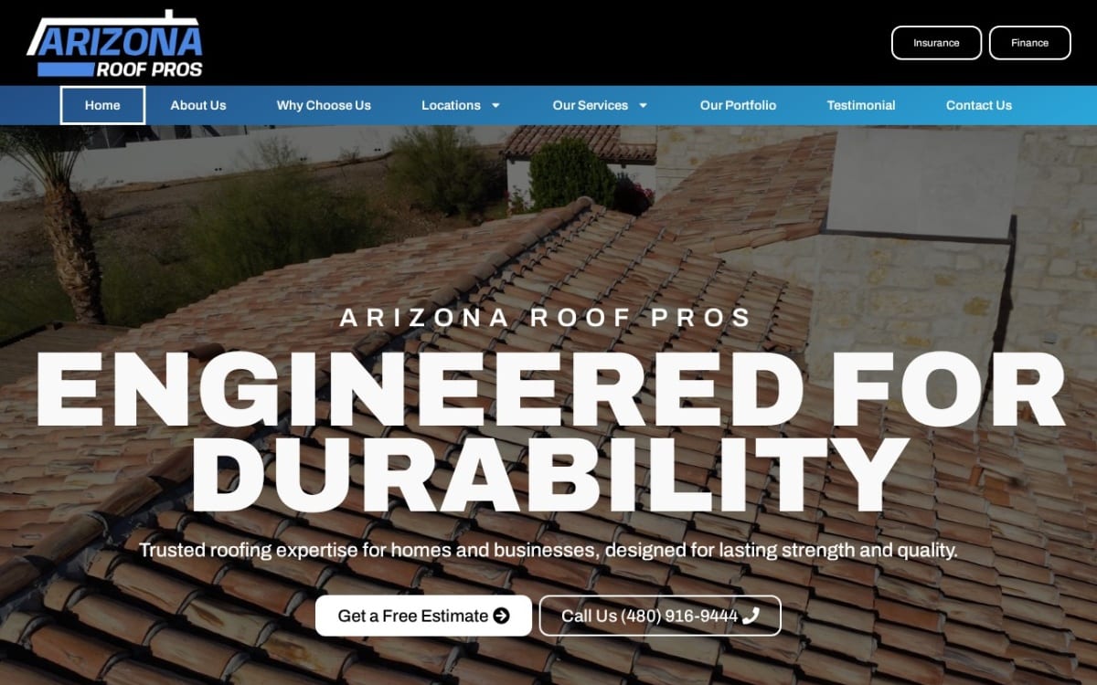 Roof Pros roofing website homepage