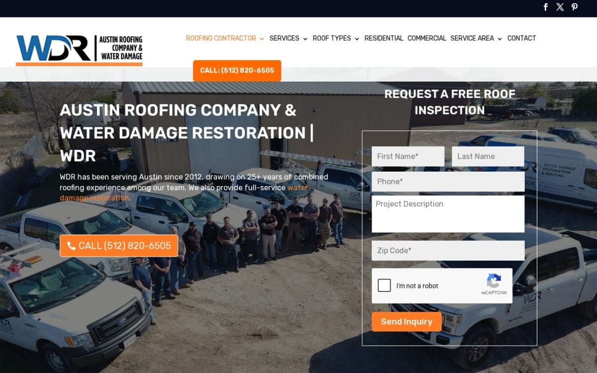 Austin Roofing Company & Water Damage | WDR roofing website homepage