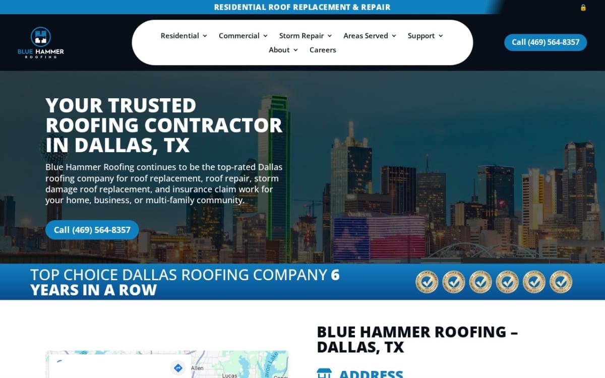 Blue Hammer Roofing roofing website homepage