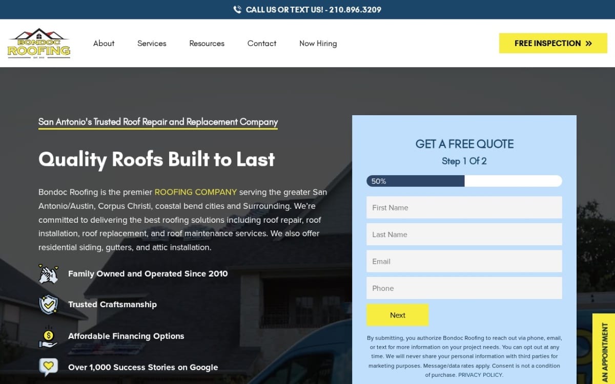 Bondoc Roofing: San Antonio Roofing Company roofing website homepage