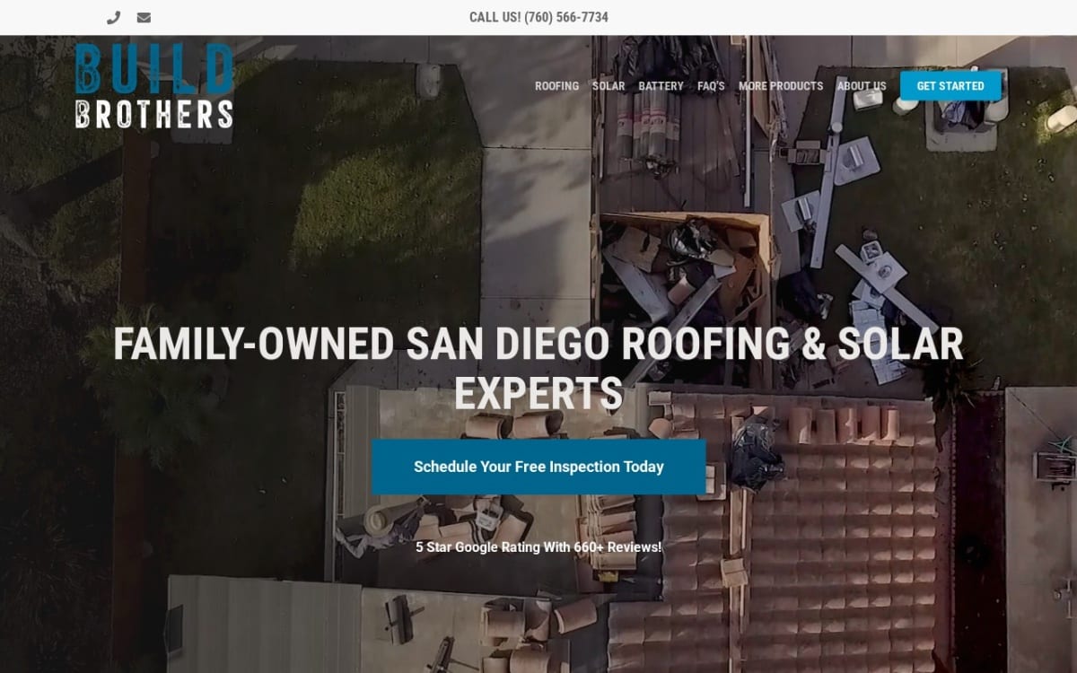 Build Brothers Inc. roofing website homepage