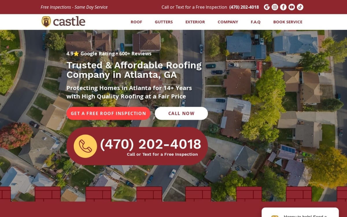 Castle Roofing Atlanta, GA roofing website homepage