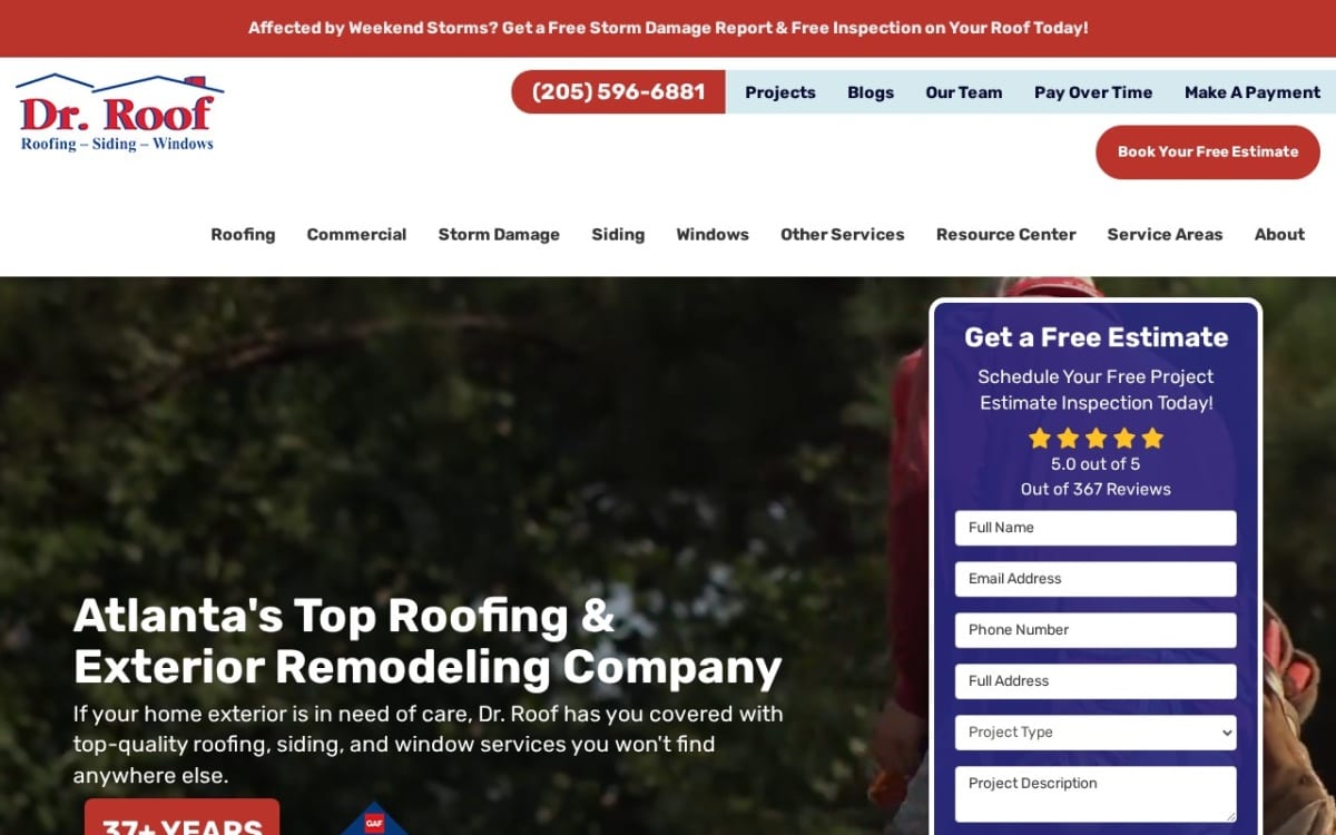 Dr Roof Atlanta roofing website homepage