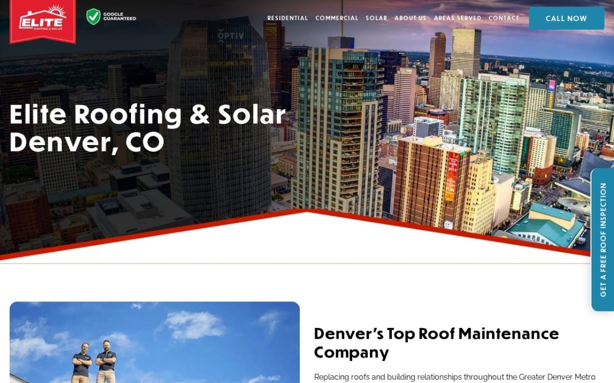 Elite Roofing & Solar roofing website homepage