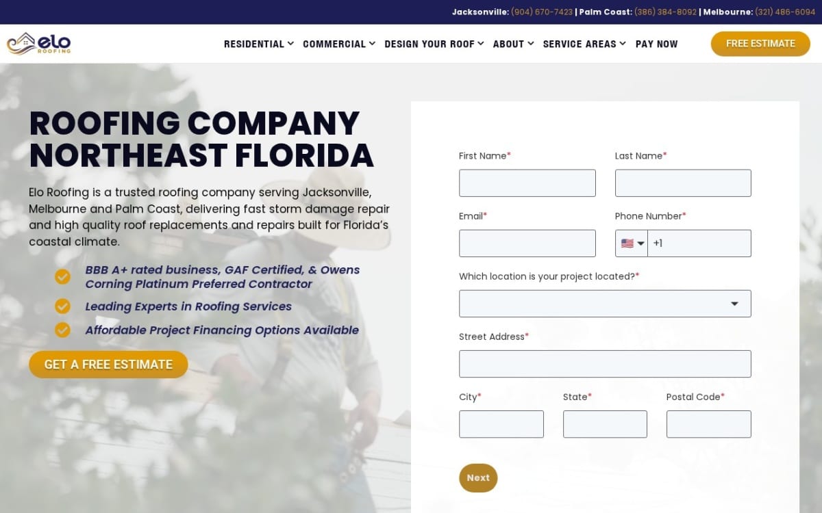 Elo Roofing roofing website homepage