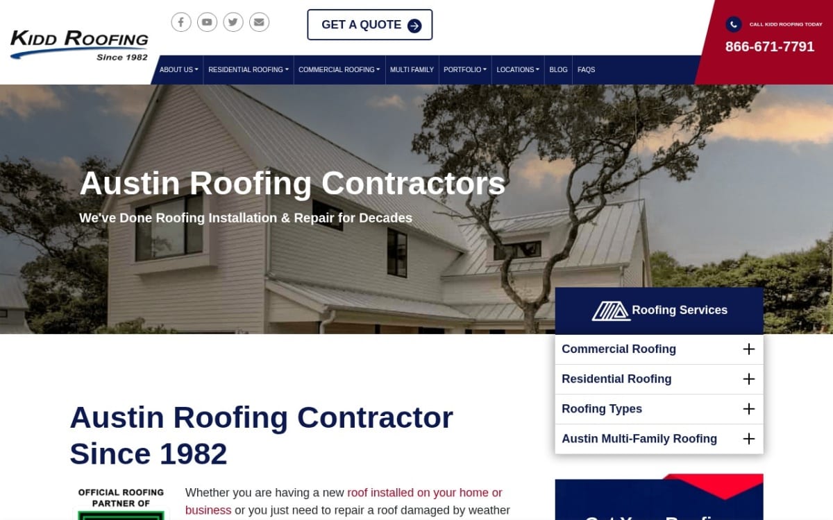 Kidd Roofing roofing website homepage