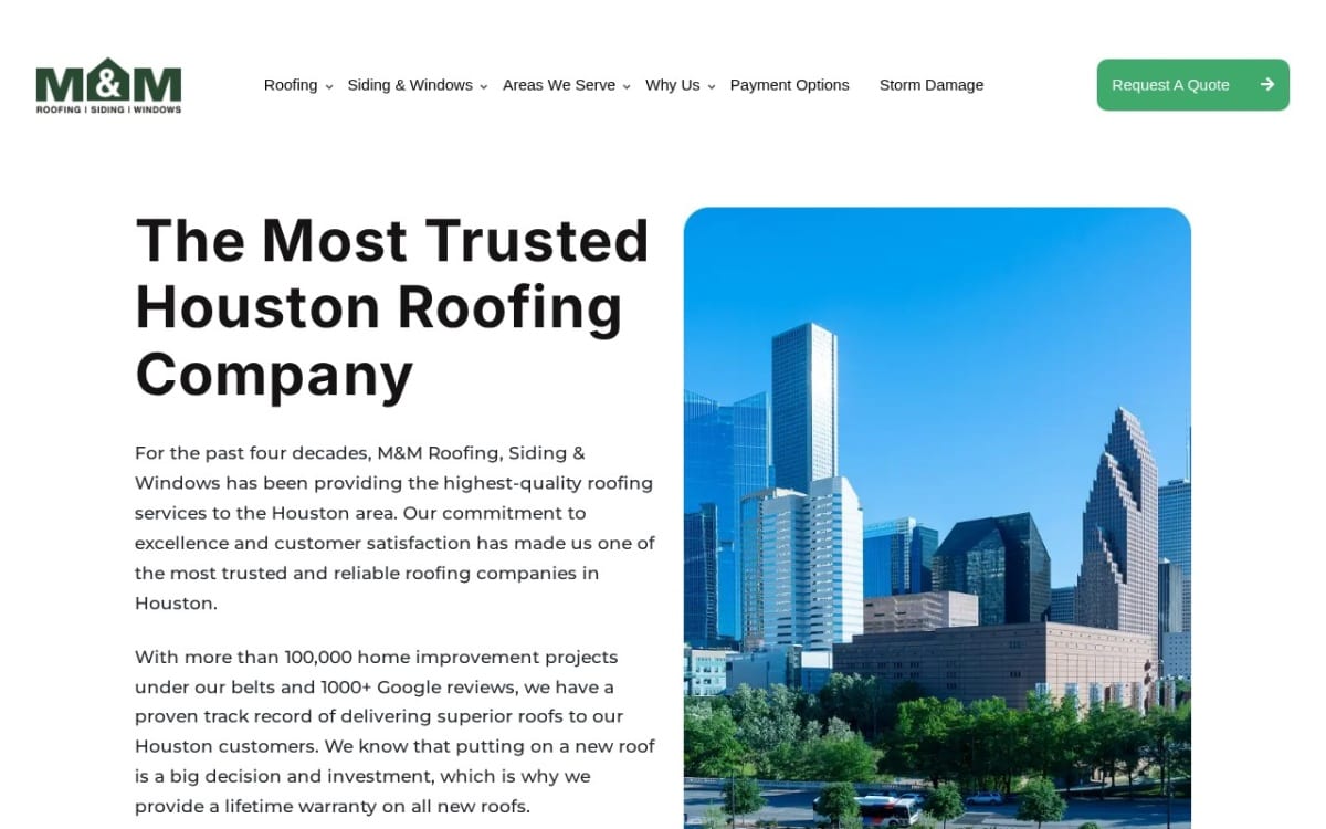 M&M Roofing, Siding & Windows roofing website homepage