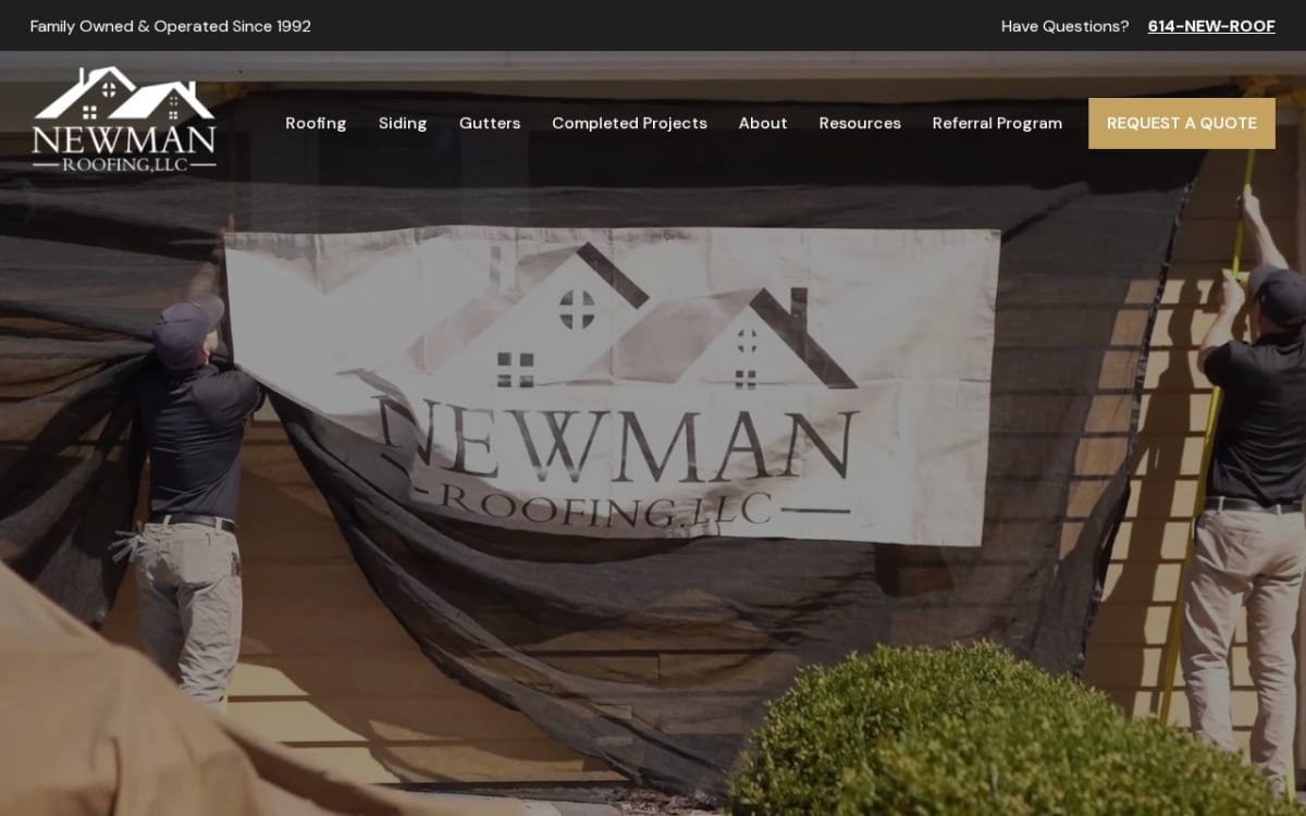 Newman Roofing, LLC roofing website homepage