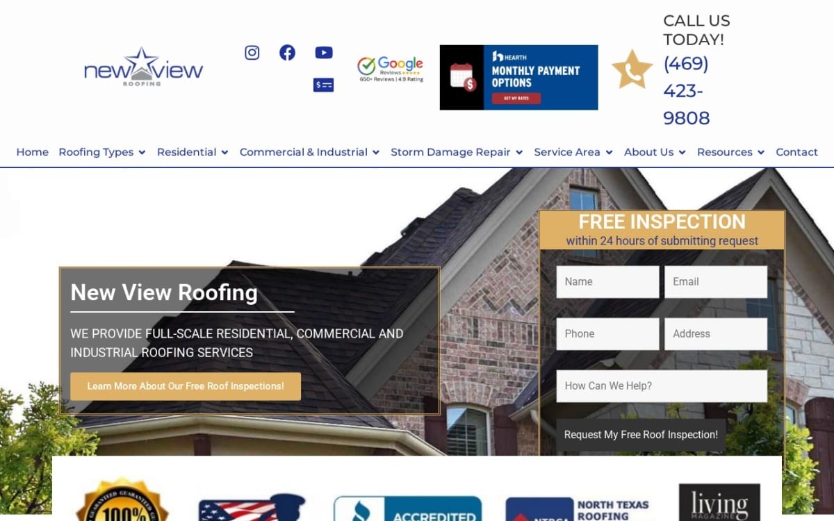 New View Roofing roofing website homepage