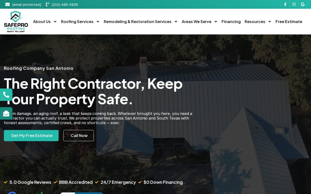 Safepro Roofing roofing website homepage