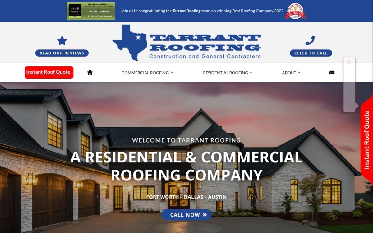 Tarrant Roofing - Fort Worth roofing website homepage
