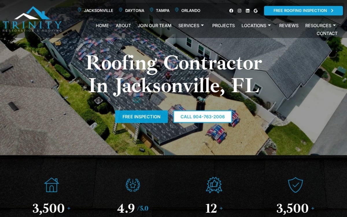 Trinity Restoration and Roofing Jacksonville roofing website homepage