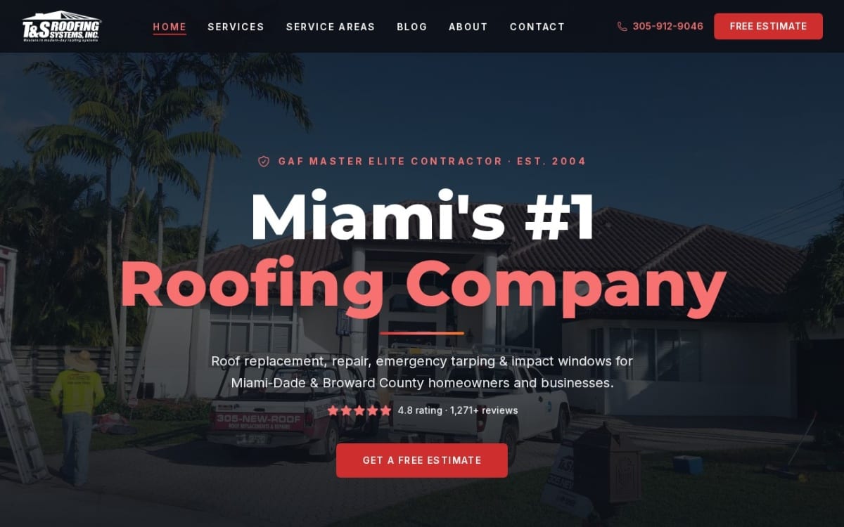T&S Roofing Systems roofing website homepage
