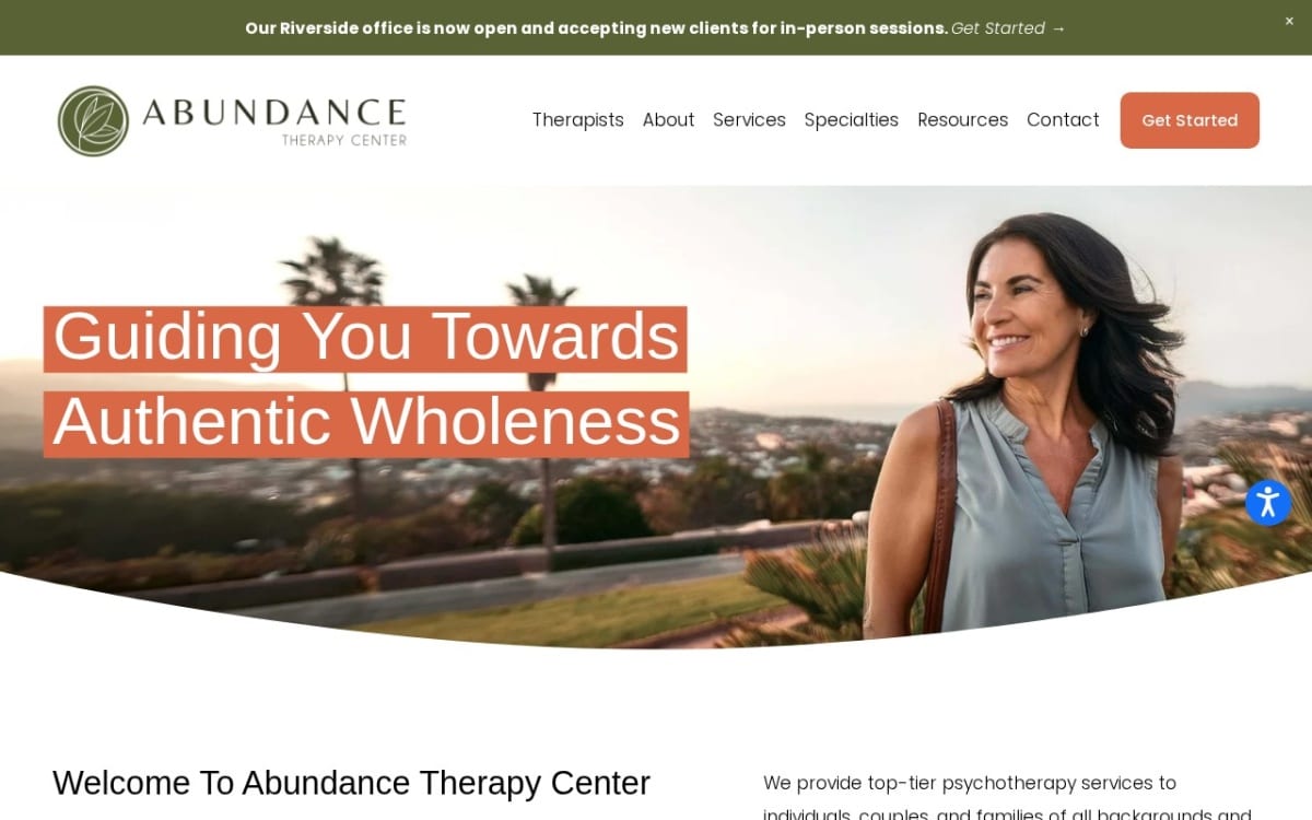 Abundance Therapy Center therapist website homepage