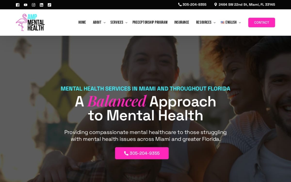 AMP Mental Health therapist website homepage