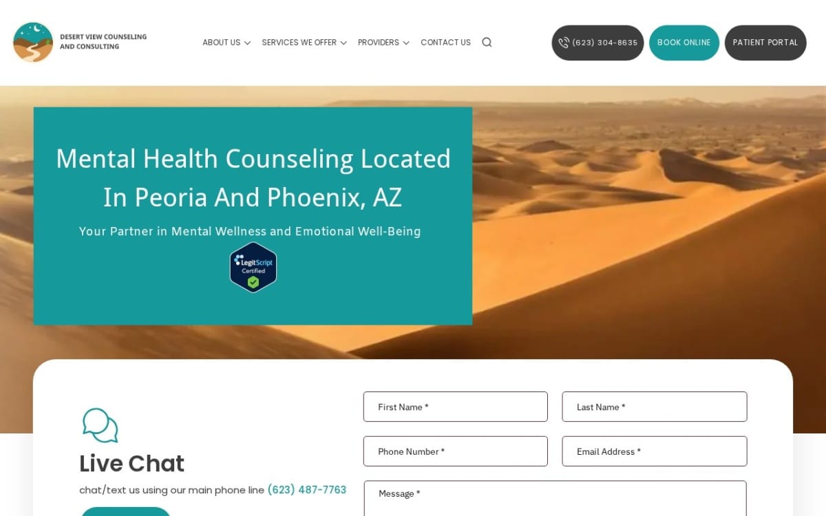 Desert View Counseling and Consulting therapist website homepage