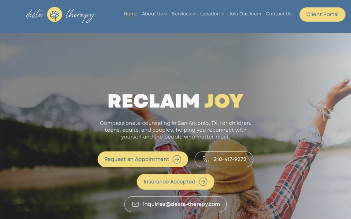 Desta Therapy, LLC therapist website homepage