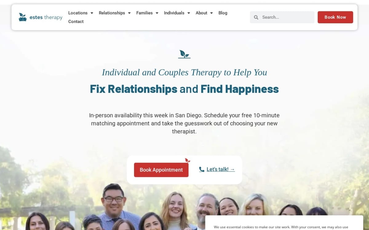 Estes Therapy San Diego therapist website homepage