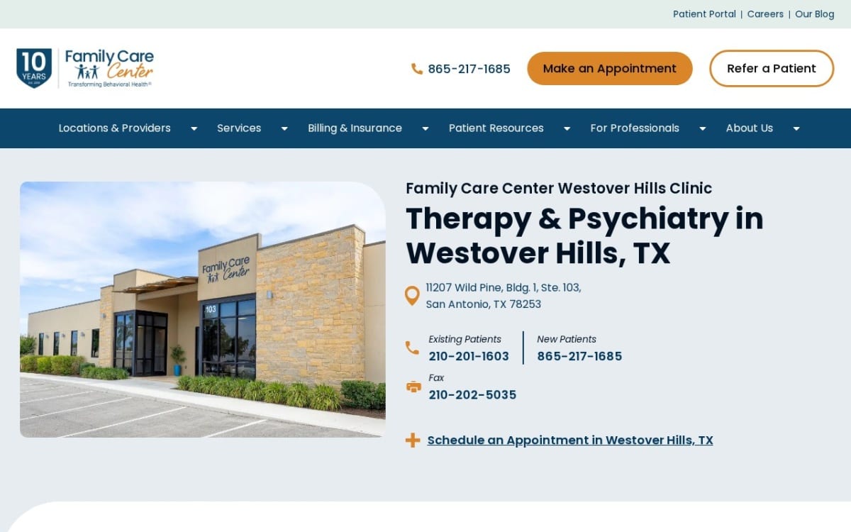Family Care Center Therapy & Psychiatry - Westover Hills therapist website homepage