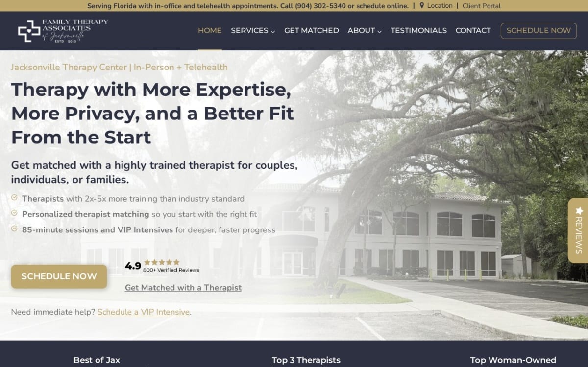 Family Therapy Associates of Jacksonville therapist website homepage