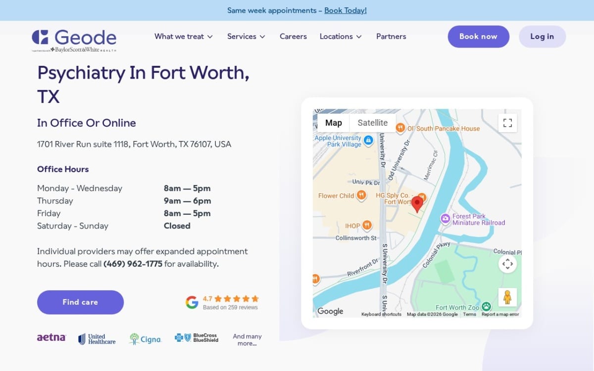 Geode in partnership with Baylor Scott & White Health therapist website homepage