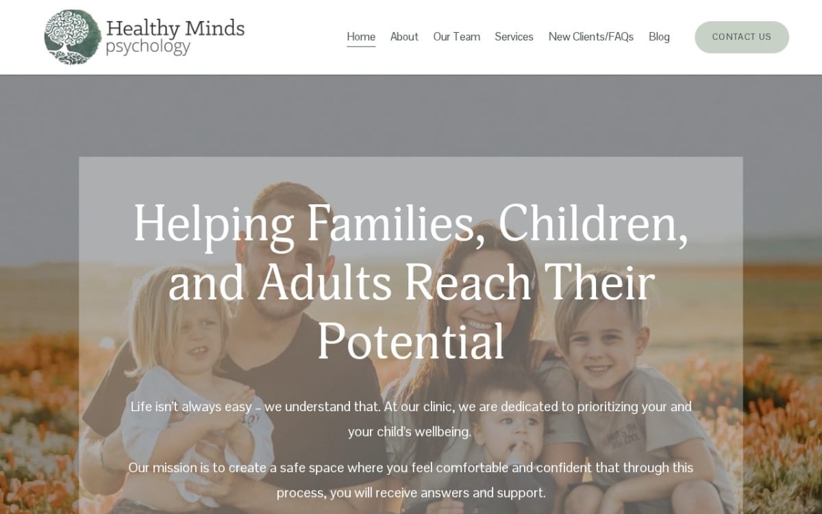 Healthy Minds Psychology therapist website homepage