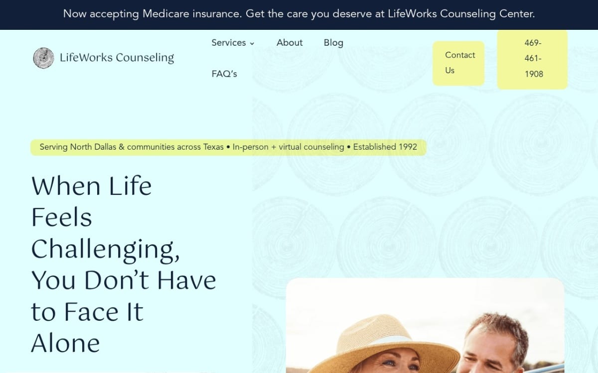 LifeWorks Counseling therapist website homepage