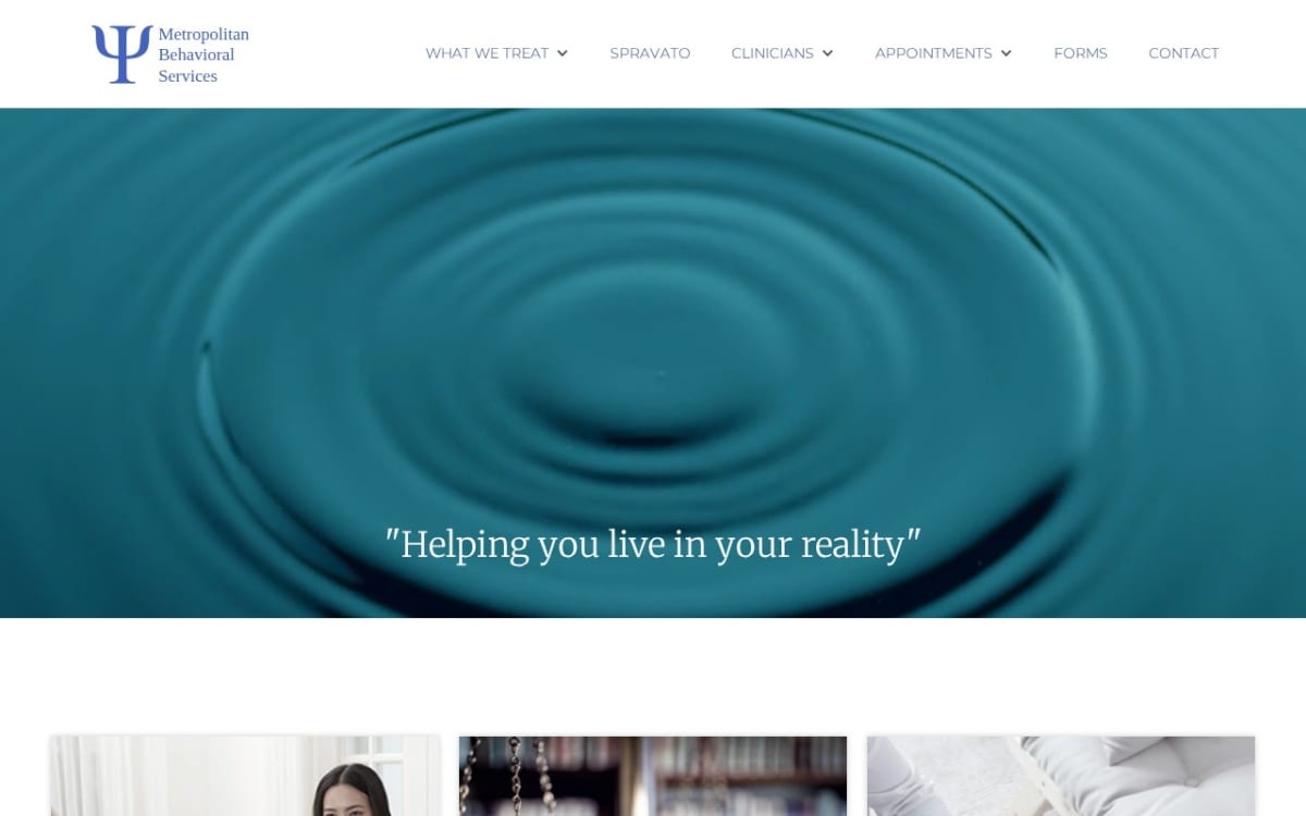Metropolitan Behavioral Services therapist website homepage