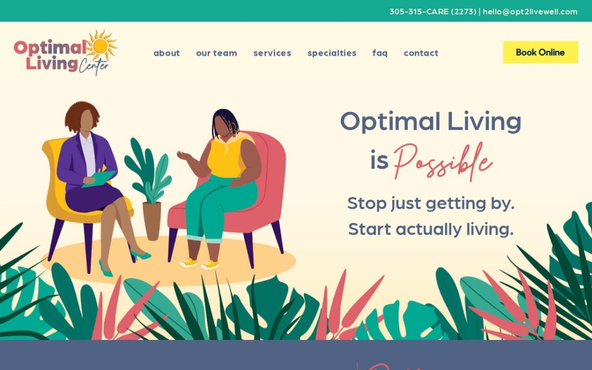 Optimal Living Center therapist website homepage