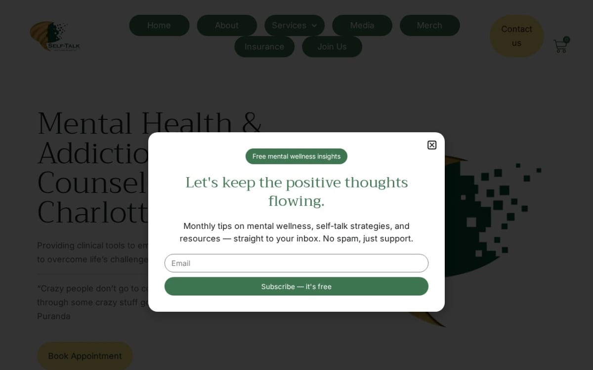Self Talk Counseling & Consulting, PLLC therapist website homepage