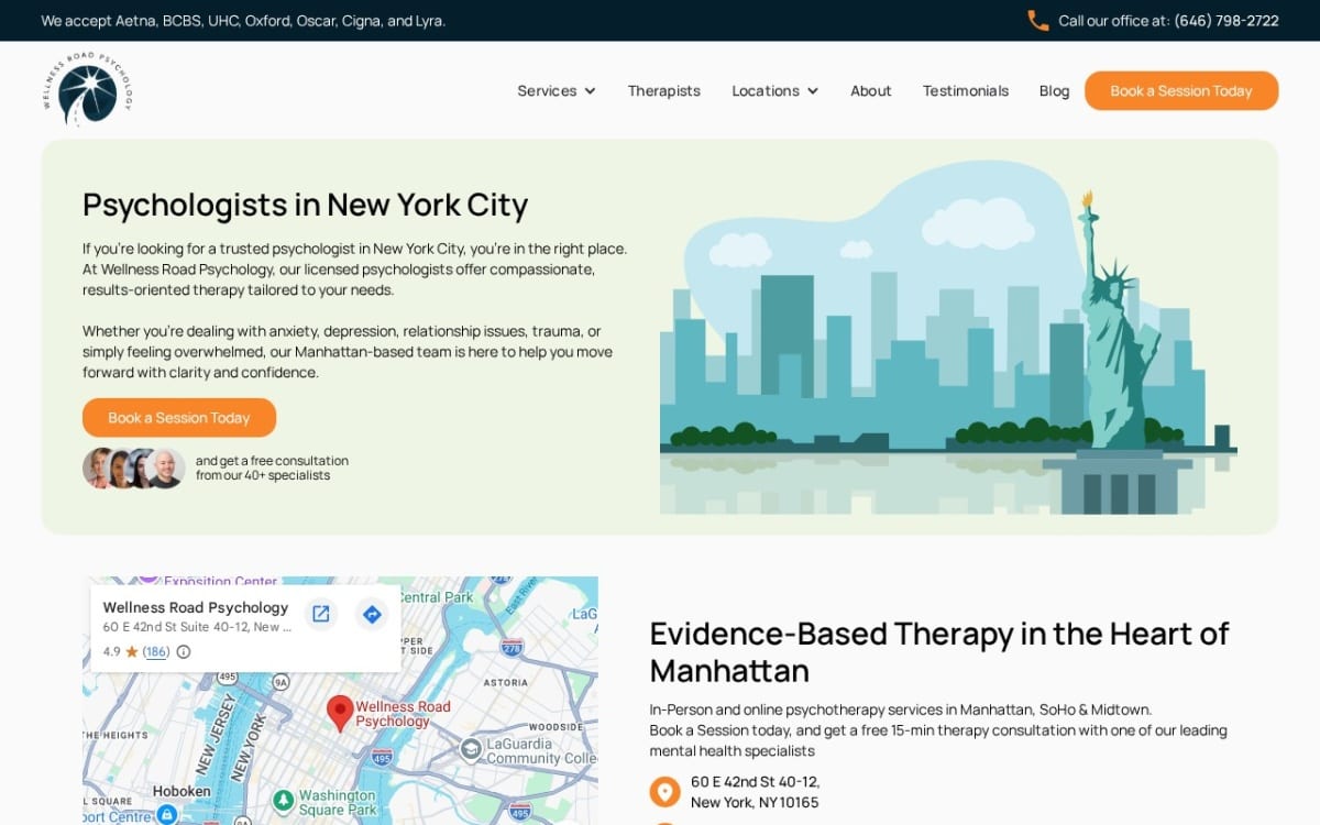Wellness Road Psychology therapist website homepage