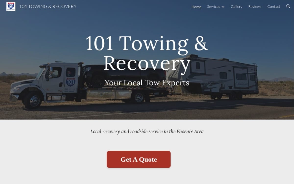 101 Towing & Recovery towing website homepage