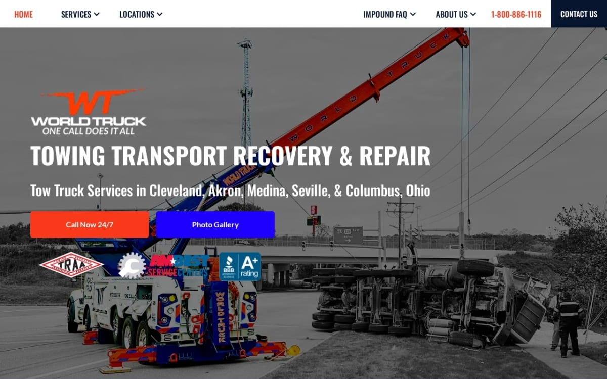 World Truck Towing & Recovery towing website homepage