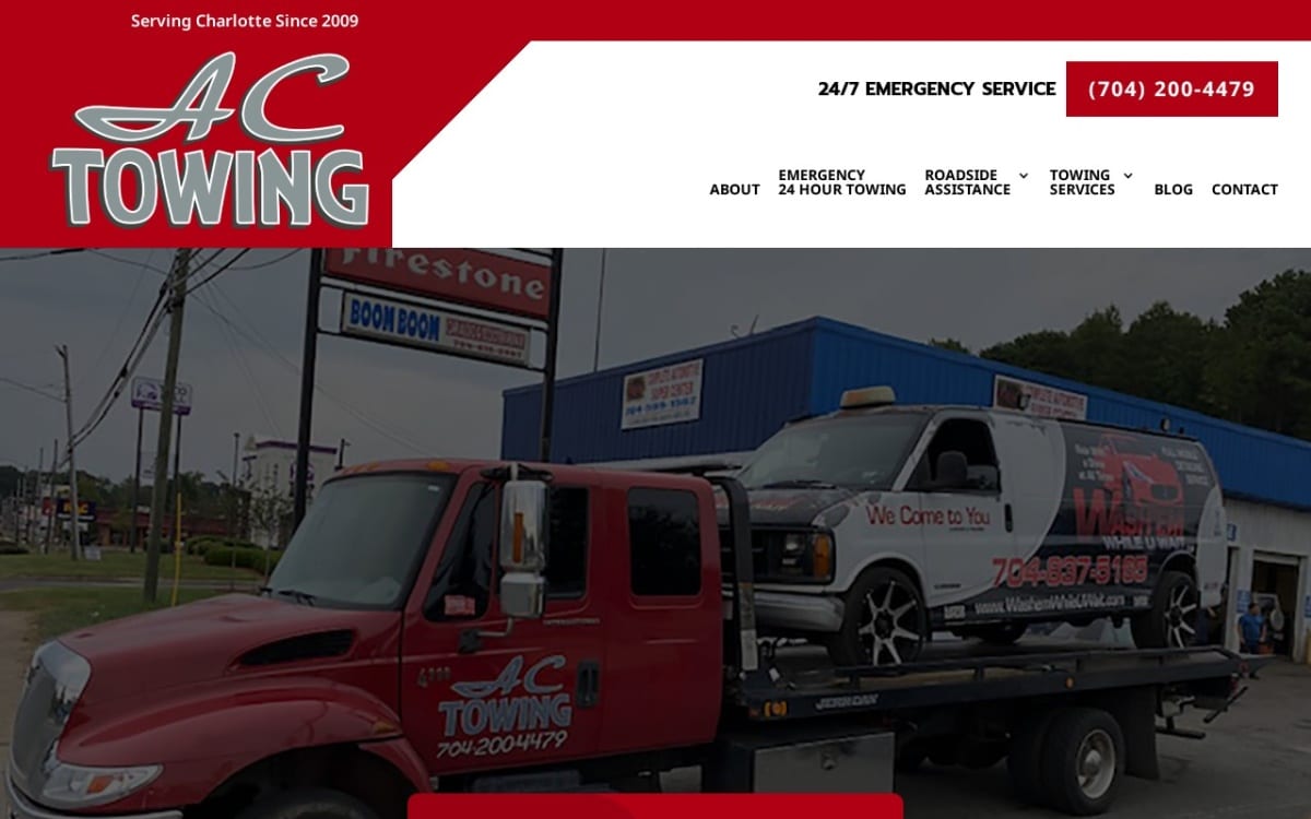 AC Towing towing website homepage