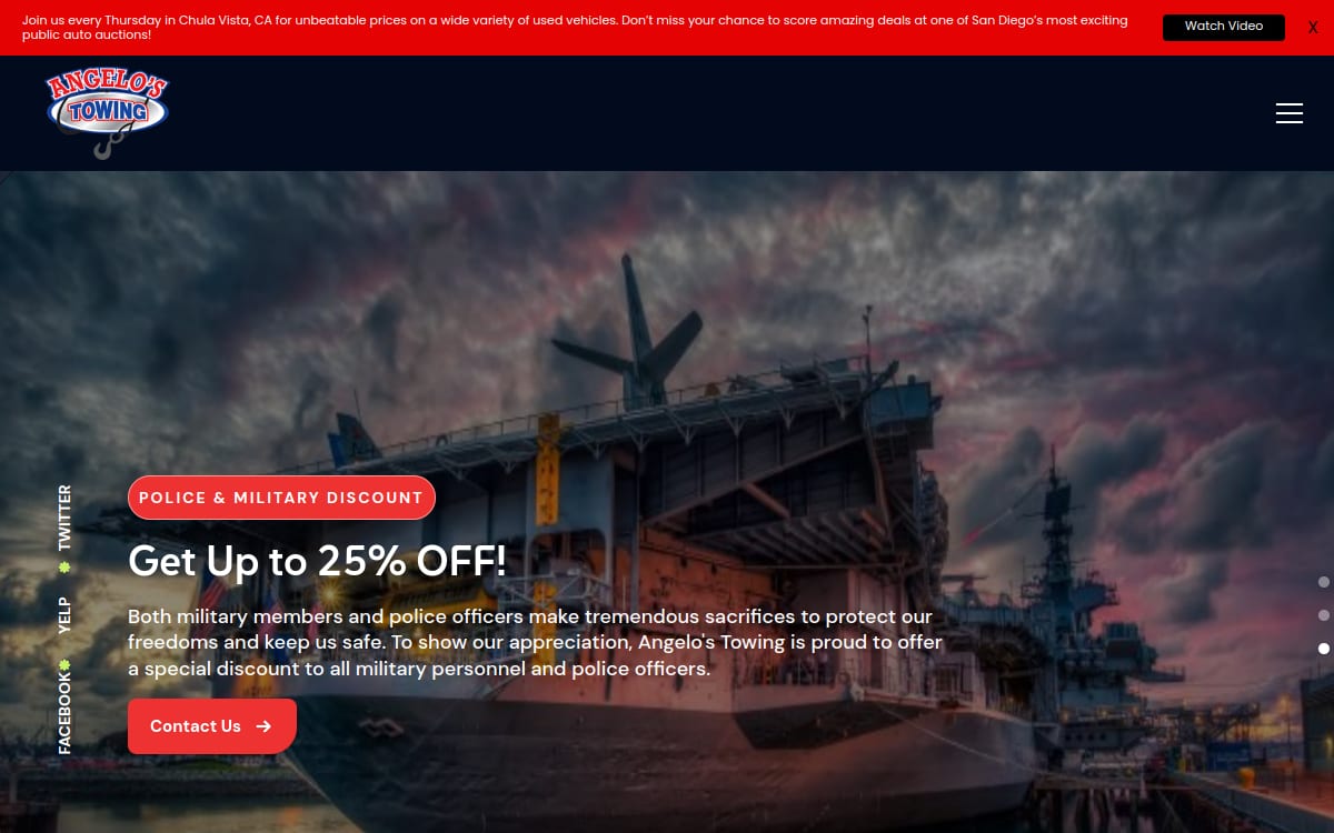 Angelo's Towing San Diego towing website homepage