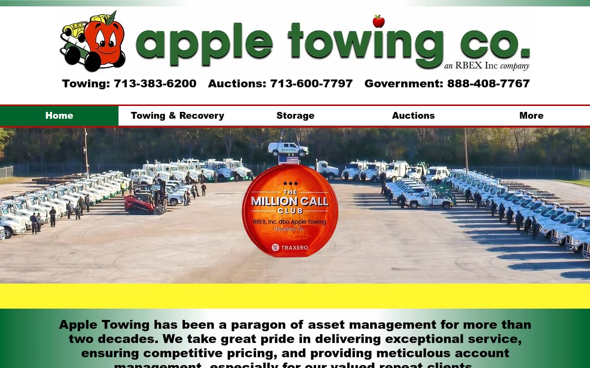 Apple Towing Co. towing website homepage