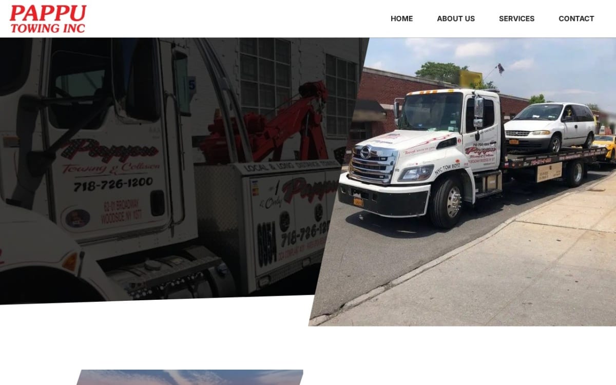 Pappu Towing Inc towing website homepage