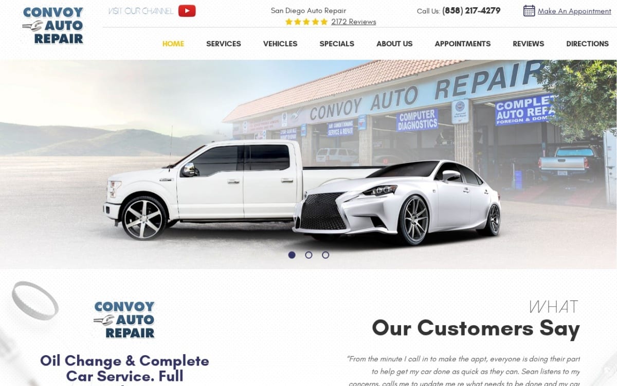Convoy Auto Repair towing website homepage