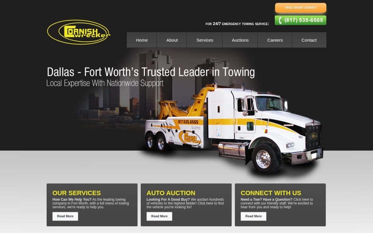 Cornish Wrecker Services towing website homepage