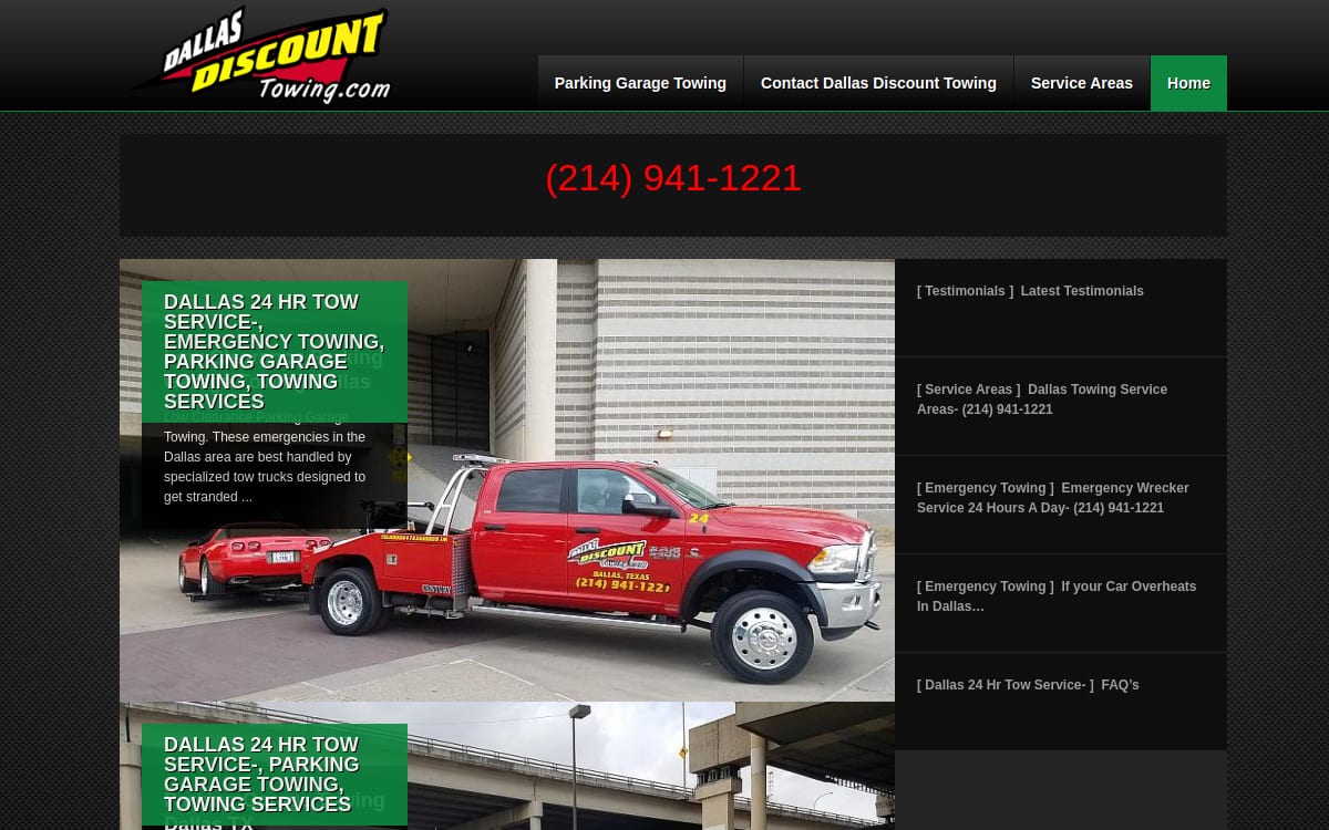 Dallas Discount Towing towing website homepage