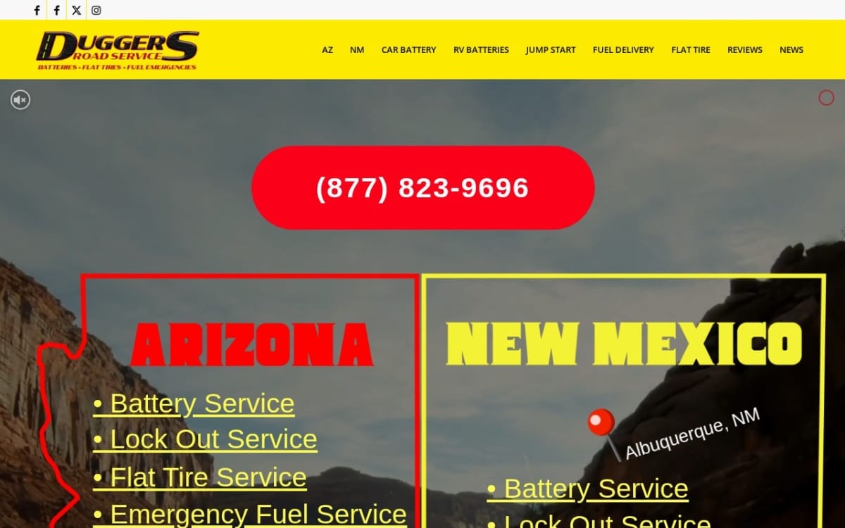 Dugger's Emergency Roadside Services towing website homepage