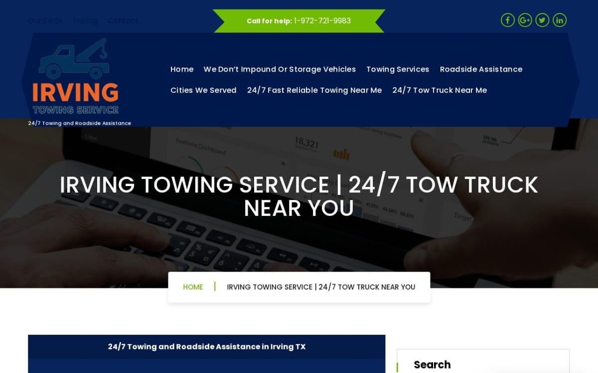 Irving Towing Service towing website homepage