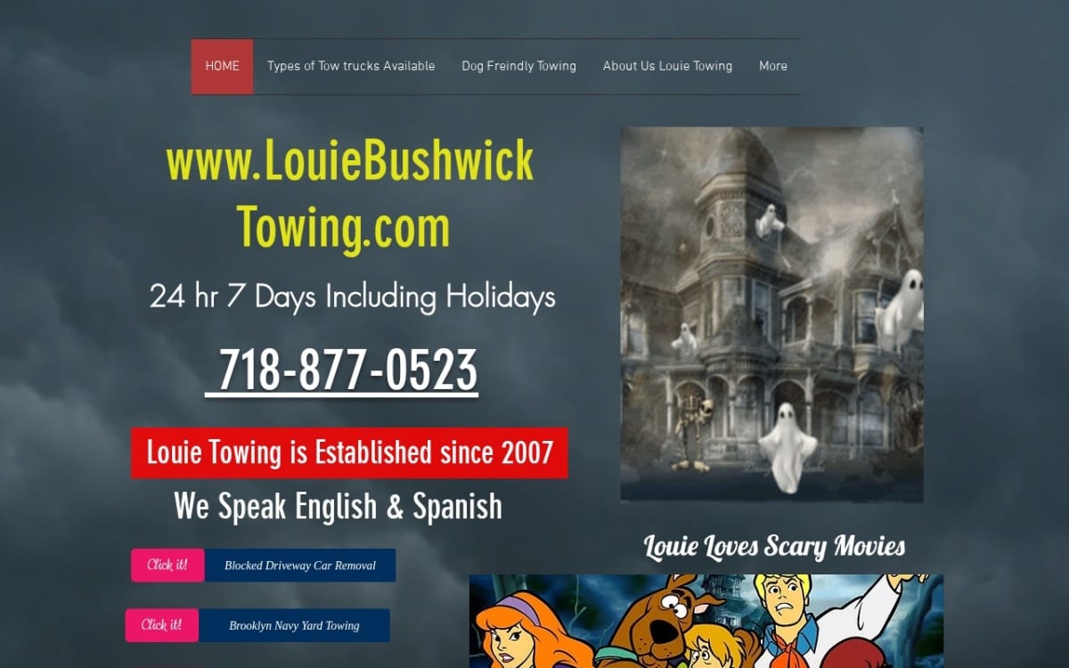 Louie Bushwick Towing towing website homepage