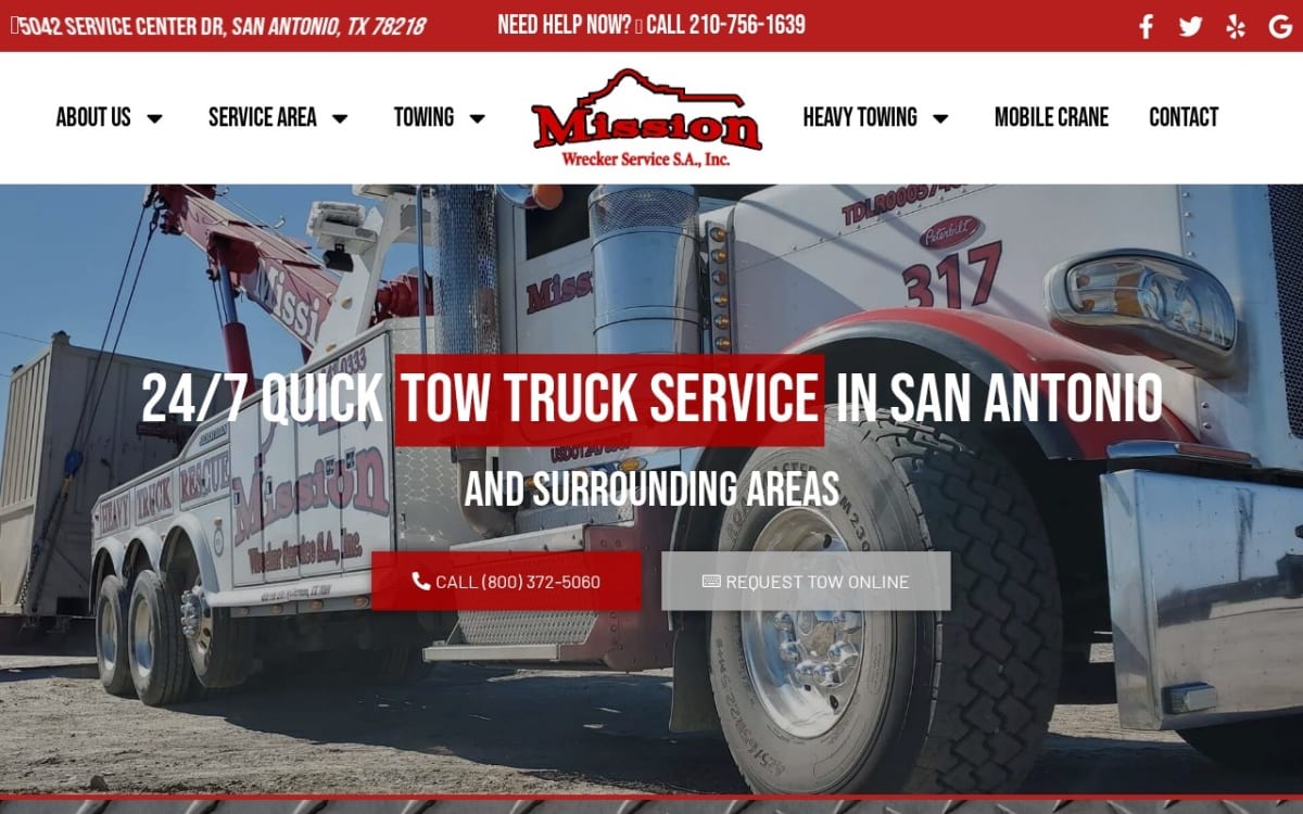Mission Wrecker Service – Car Towing & Heavy Duty Recovery towing website homepage