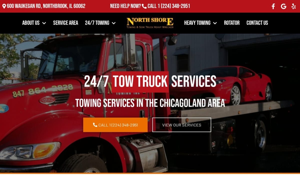 North Shore Towing & Semi Truck Heavy Wrecker towing website homepage