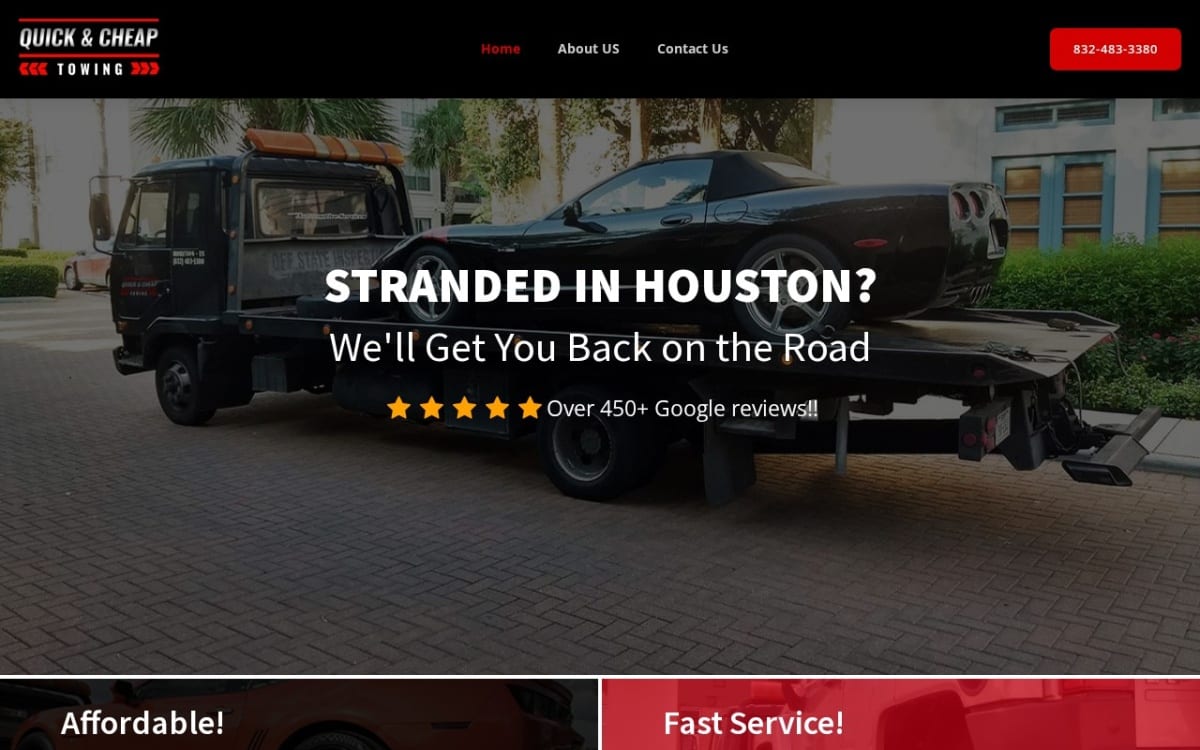 Quick And Cheap Towing towing website homepage