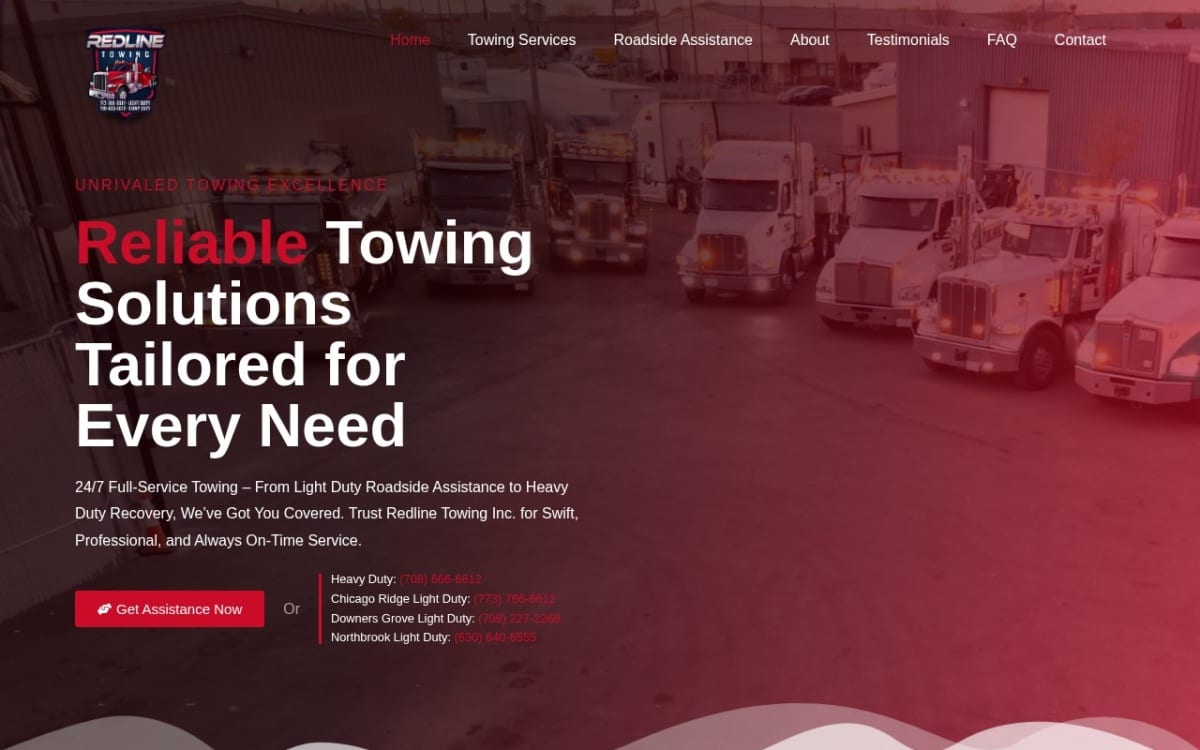 Redline Towing Inc. towing website homepage