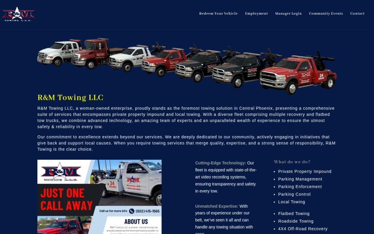 R & M Towing LLC towing website homepage