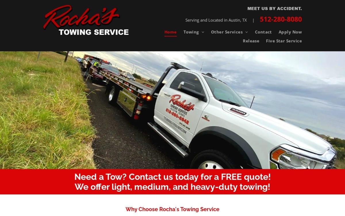 Rocha's Towing Service towing website homepage