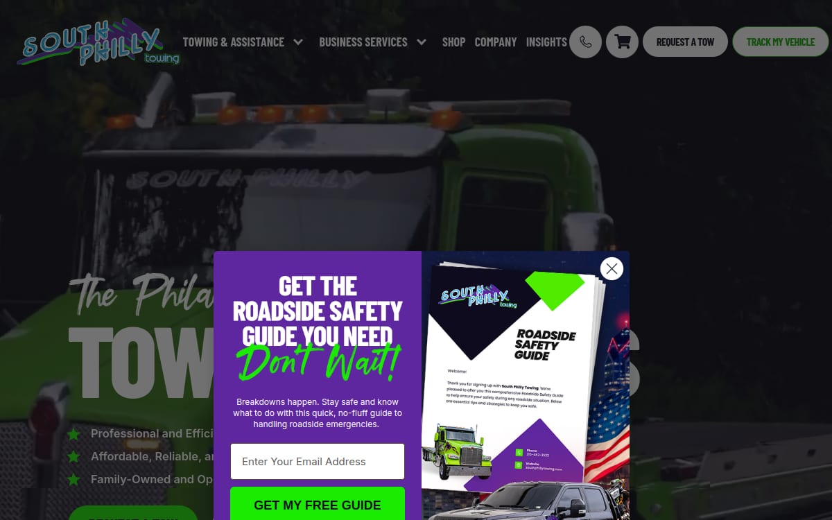 South Philly Towing towing website homepage